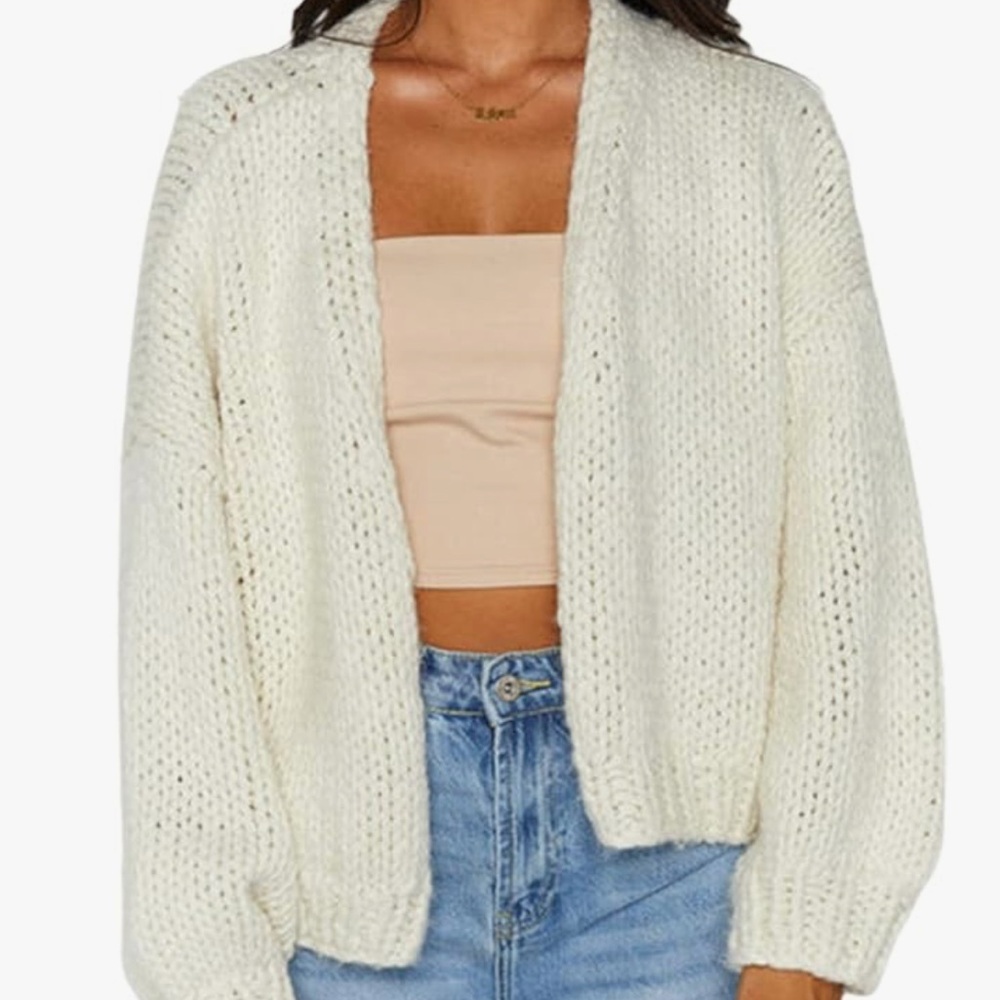 Amazon White Crochet Chunky Oversized Cardigan Sweater. Size S